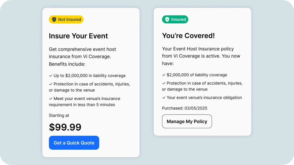 Client checkout view showing insurance protection option
