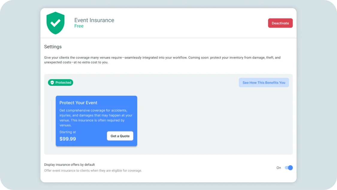 Event Insurance integration settings in Goodshuffle Pro account