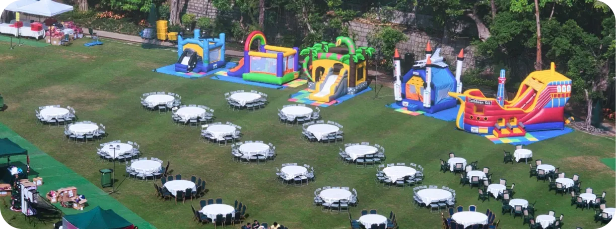 Valuable event rental equipment set up at an outdoor venue, highlighting inventory that needs inland marine insurance protection when off-site.