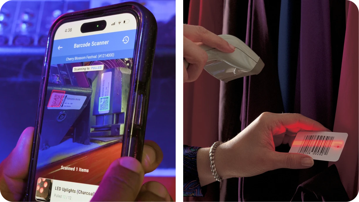 Comparison showing traditional barcode scanning difficulties versus easy QR code scanning in real rental scenarios