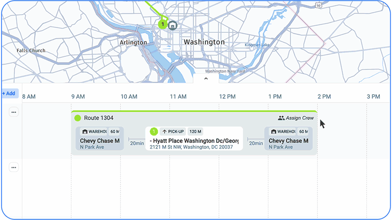 Dispatch interface showing crew assignments across multiple routes